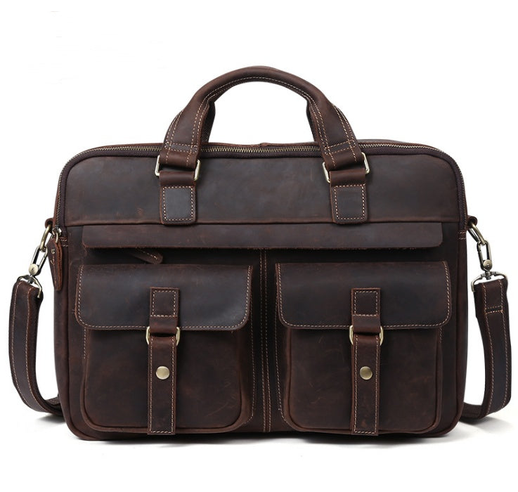 Genuine Leather Briefcase - 15.6" Laptop Bag for Men