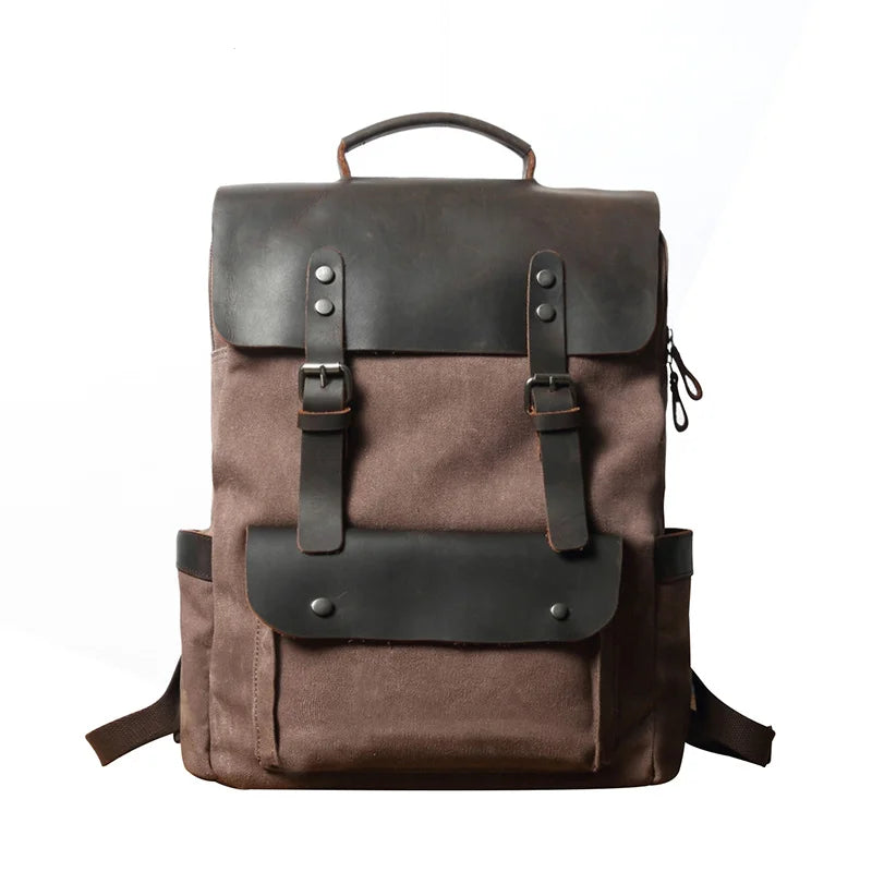 Vintage Canvas Backpack with Leather Trim – College Bookbag