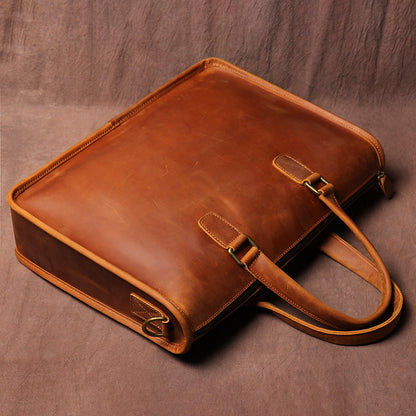 Vintage Crazy Horse Leather Briefcase - 14" Laptop Bag