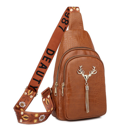 Urban Minimalist Crossbody Sling Bag with Deer Tassel