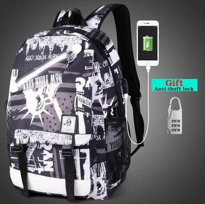 Glow in the Dark USB Backpack - Luminous Charging Travel Bag