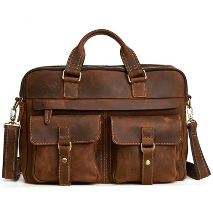Genuine Leather Briefcase - 15.6" Laptop Bag for Men
