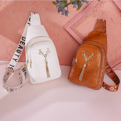 Urban Minimalist Crossbody Sling Bag with Deer Tassel