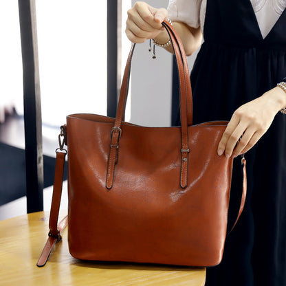 Oil Wax Leather Tote Bag - Classic Messenger Style
