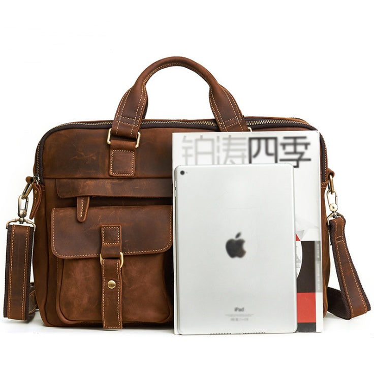 Genuine Leather Briefcase - 15.6" Laptop Bag for Men
