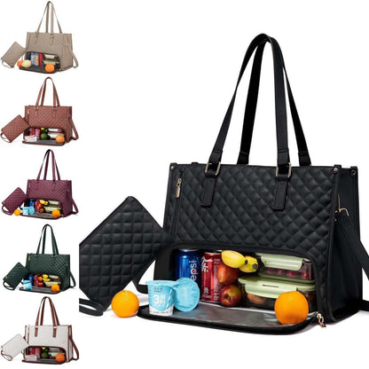 2-in-1 Quilted Laptop & Lunch Tote with Wallet