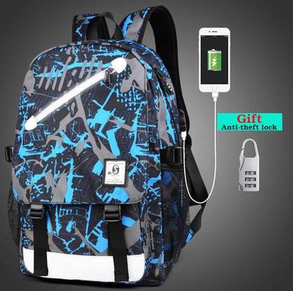 Glow in the Dark USB Backpack - Luminous Charging Travel Bag