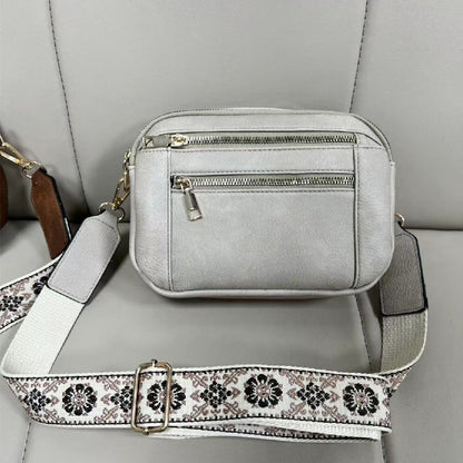 Floral Embroidered Triple-Zip Crossbody Bag