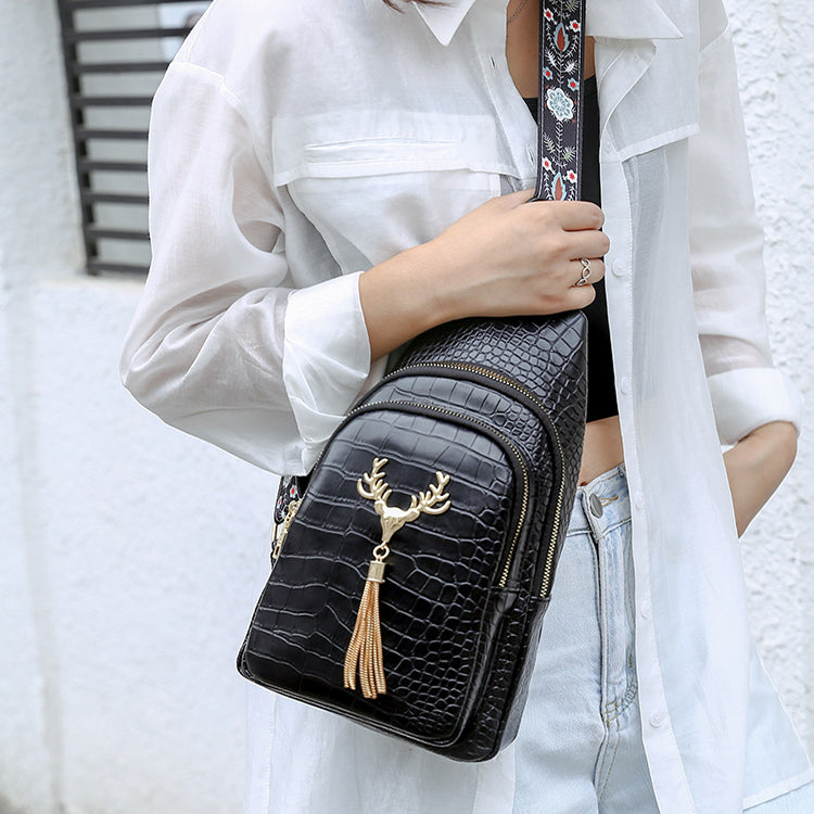 Urban Minimalist Crossbody Sling Bag with Deer Tassel