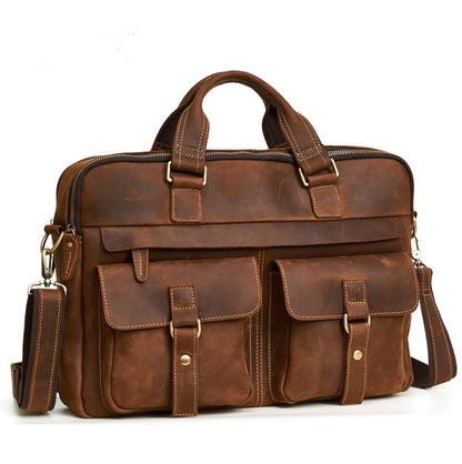 Genuine Leather Briefcase - 15.6" Laptop Bag for Men