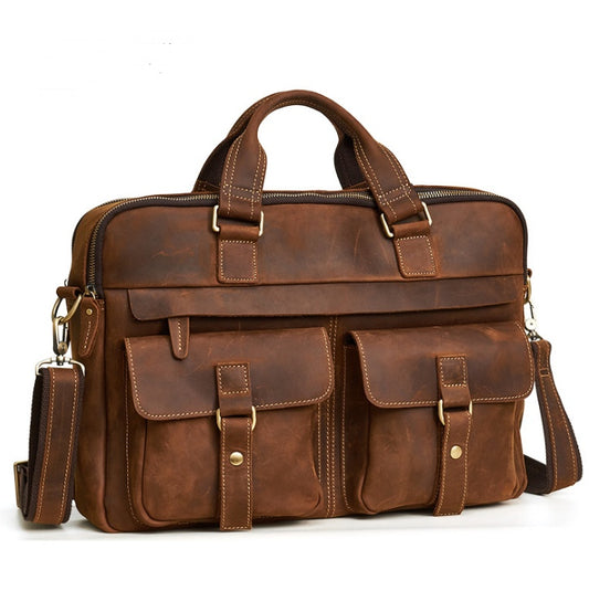 Genuine Leather Briefcase - 15.6" Laptop Bag for Men