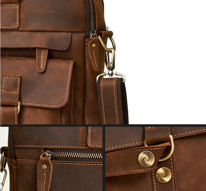 Genuine Leather Briefcase - 15.6" Laptop Bag for Men