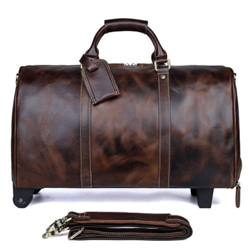 Premium Leather Trolley Travel Bag - Large Capacity Weekender