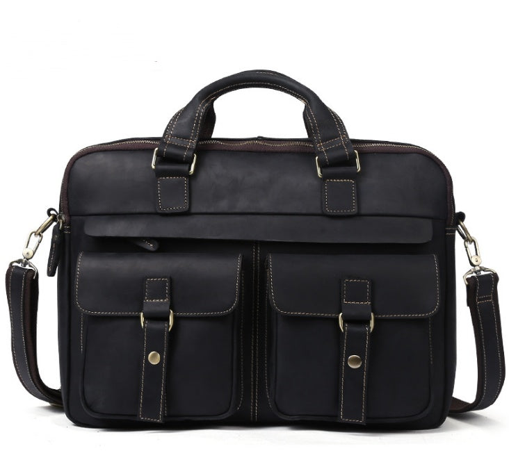 Genuine Leather Briefcase - 15.6" Laptop Bag for Men