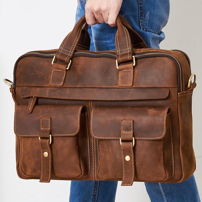 Genuine Leather Briefcase - 15.6" Laptop Bag for Men