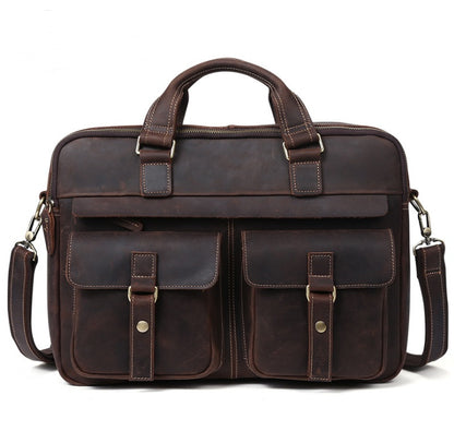 Genuine Leather Briefcase - 15.6" Laptop Bag for Men