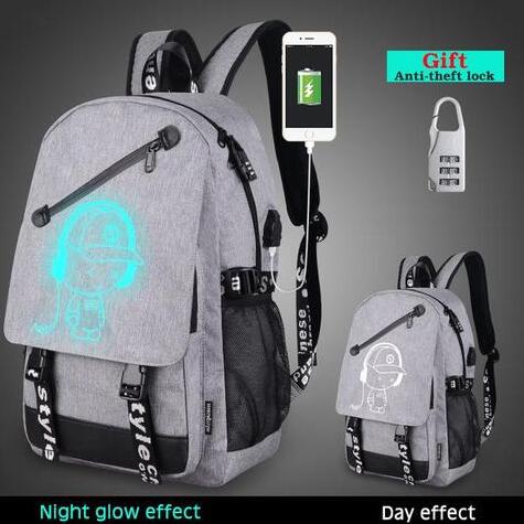 Glow in the Dark USB Backpack - Luminous Charging Travel Bag