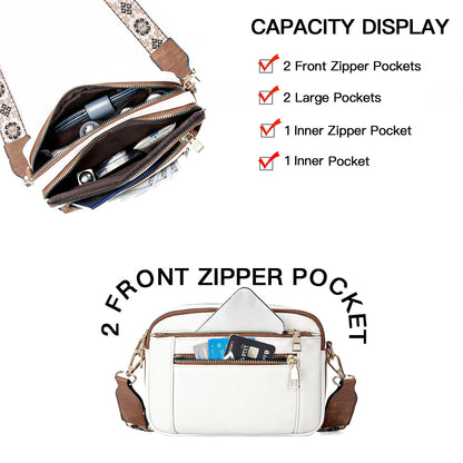 Floral Embroidered Triple-Zip Crossbody Bag