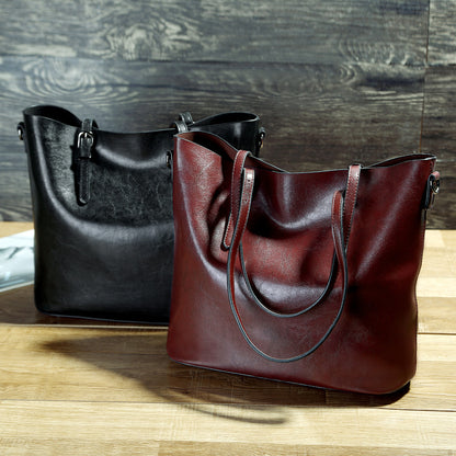 Oil Wax Leather Tote Bag - Classic Messenger Style