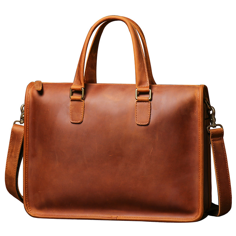 Vintage Crazy Horse Leather Briefcase - 14" Laptop Bag