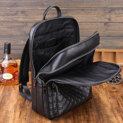 Men's Genuine Leather Business Backpack - Anti-Theft Commuter Bag