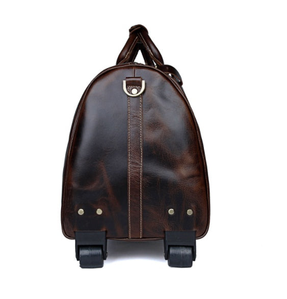 Premium Leather Trolley Travel Bag - Large Capacity Weekender