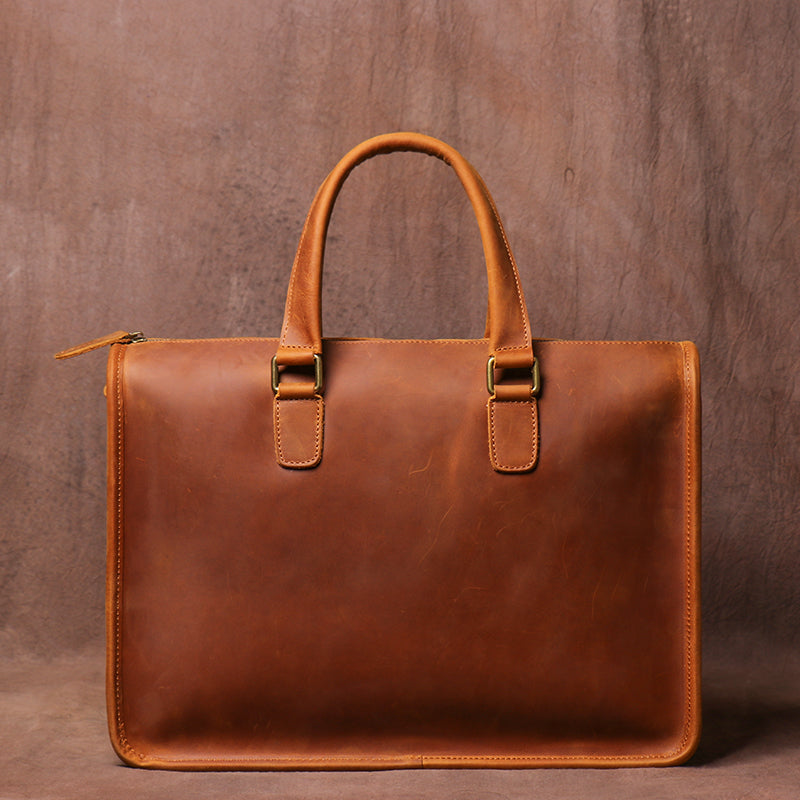 Vintage Crazy Horse Leather Briefcase - 14" Laptop Bag