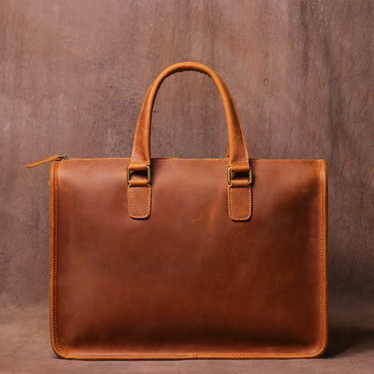 Vintage Crazy Horse Leather Briefcase - 14" Laptop Bag