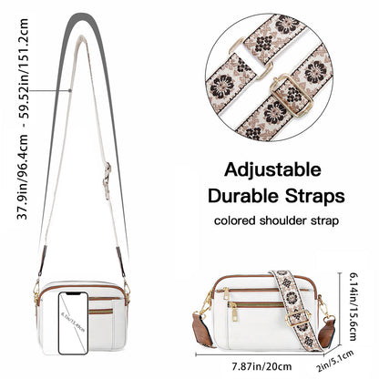 Floral Embroidered Triple-Zip Crossbody Bag