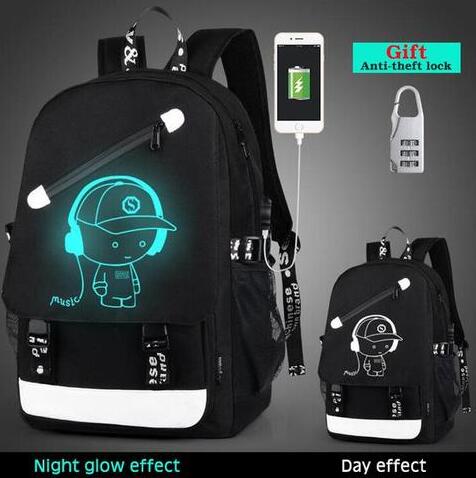 Glow in the Dark USB Backpack - Luminous Charging Travel Bag