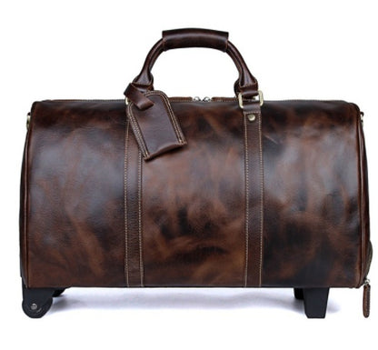 Premium Leather Trolley Travel Bag - Large Capacity Weekender