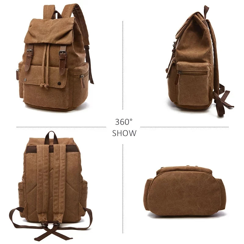 Vintage Canvas Laptop Backpack – Anti-Theft Travel Bag