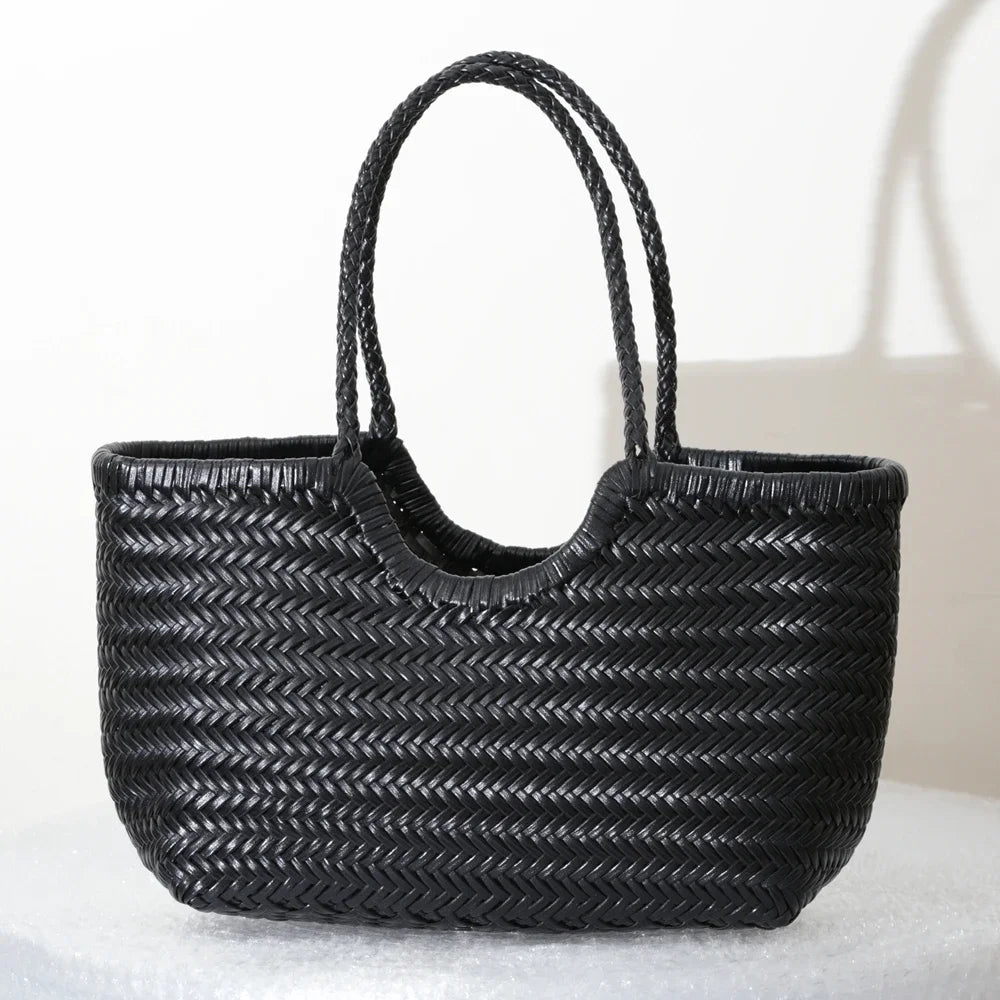 Genuine Leather Woven Tote Bag - Handcrafted Shoulder Bag for Women