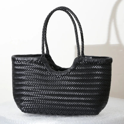 Genuine Leather Woven Tote Bag - Handcrafted Shoulder Bag for Women