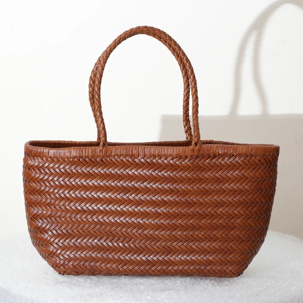 Genuine Leather Woven Tote Bag - Handcrafted Shoulder Bag for Women