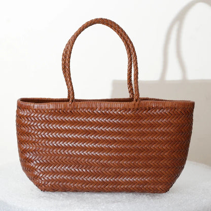 Genuine Leather Woven Tote Bag - Handcrafted Shoulder Bag for Women