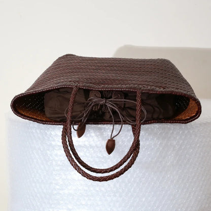 Genuine Leather Woven Tote Bag - Handcrafted Shoulder Bag for Women