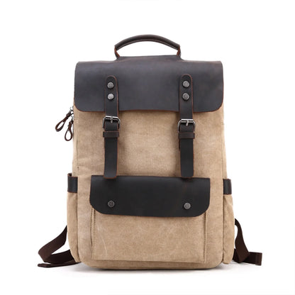 Vintage Canvas Backpack with Leather Trim – College Bookbag