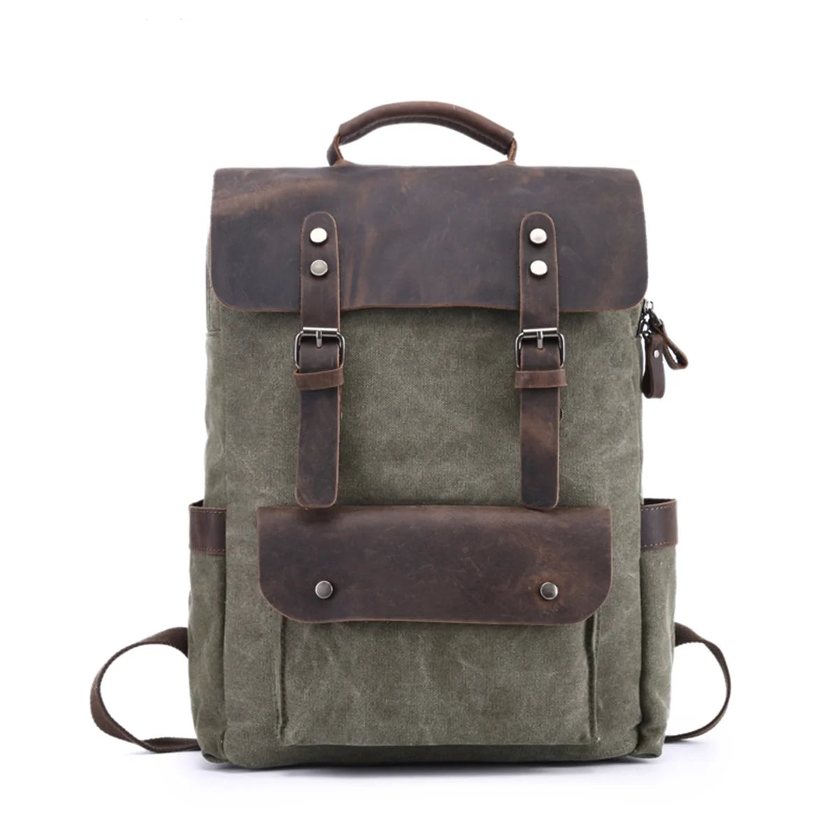 Vintage Canvas Backpack with Leather Trim – College Bookbag