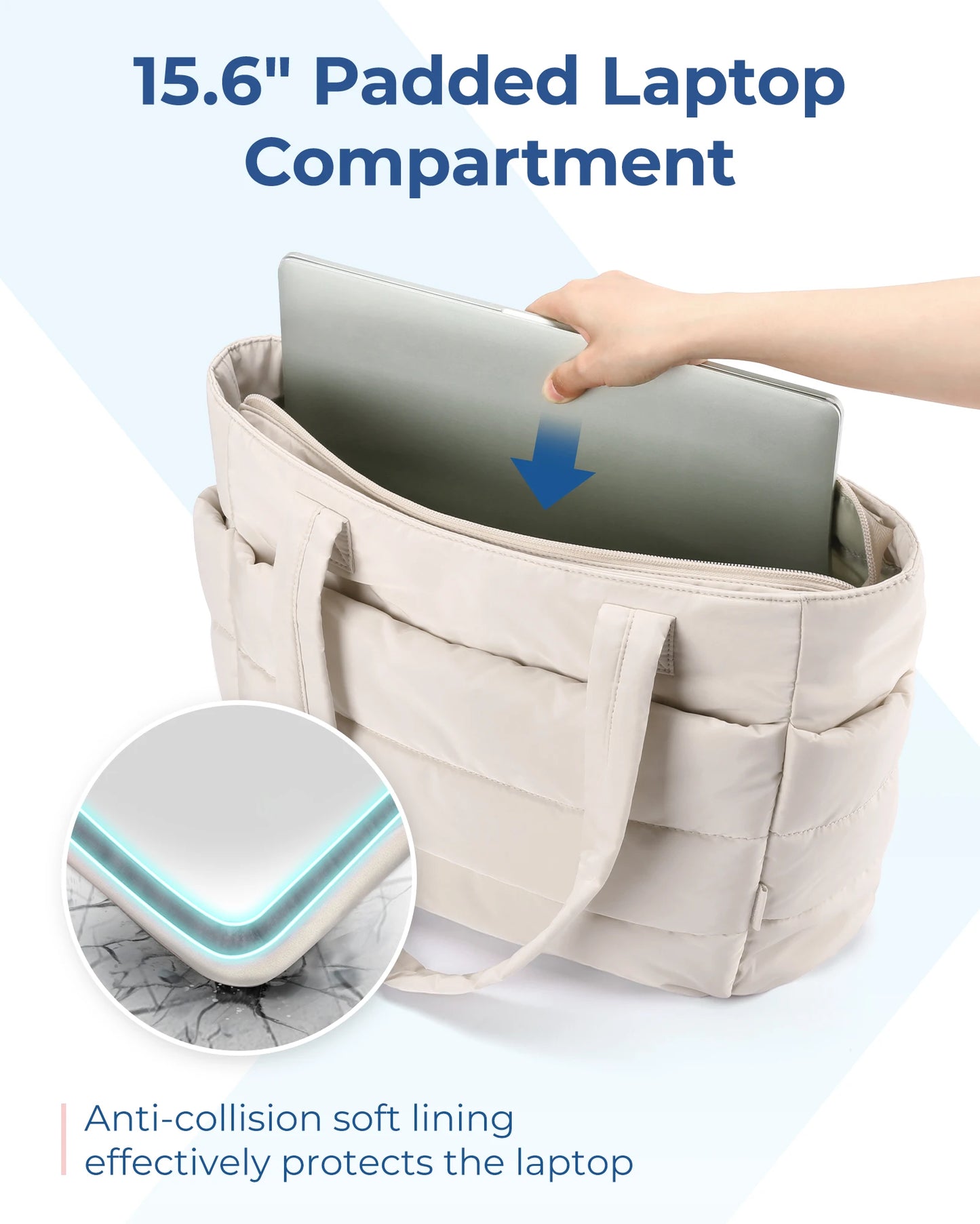 BAGSMART Puffer Tote Bag with Laptop Compartment 15.6" - 20L
