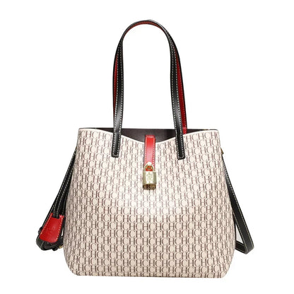 CHCH Leather Crossbody Shoulder Bag with Letter Print - Bucket Style