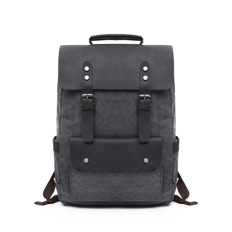 Vintage Canvas Backpack with Leather Trim – College Bookbag