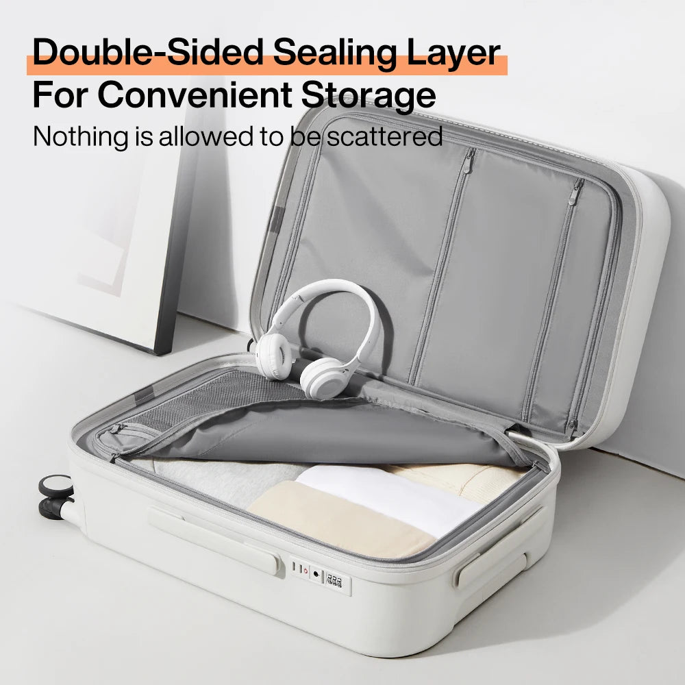 Carry-On Suitcase with Cup & Phone Holder - Hard Shell Spinner Luggage