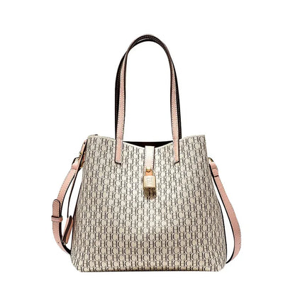 CHCH Leather Crossbody Shoulder Bag with Letter Print - Bucket Style