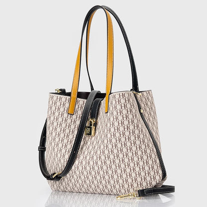 CHCH Leather Crossbody Shoulder Bag with Letter Print - Bucket Style