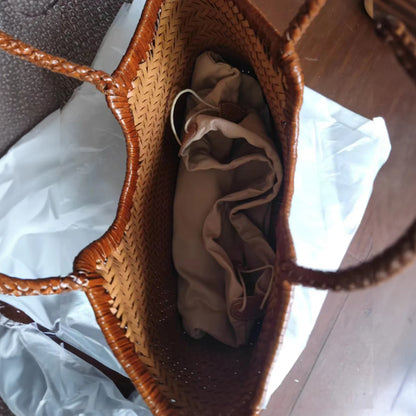 Genuine Leather Woven Tote Bag - Handcrafted Shoulder Bag for Women