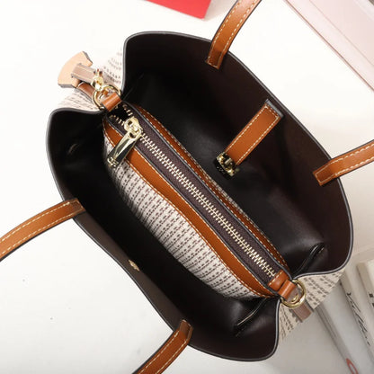 CHCH Leather Crossbody Shoulder Bag with Letter Print - Bucket Style