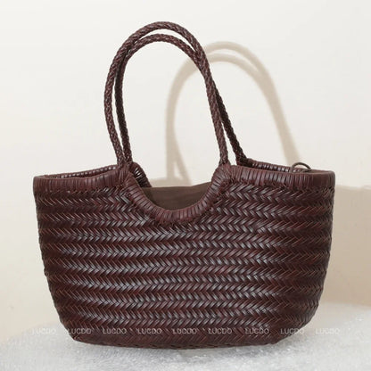 Genuine Leather Woven Tote Bag - Handcrafted Shoulder Bag for Women