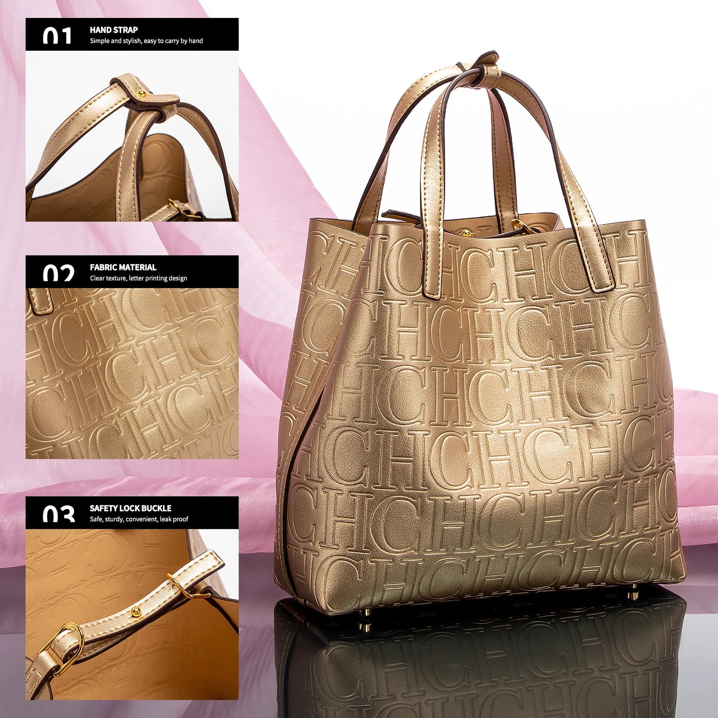 CHCH Embossed Tote Bag - Large Capacity Business Handbag