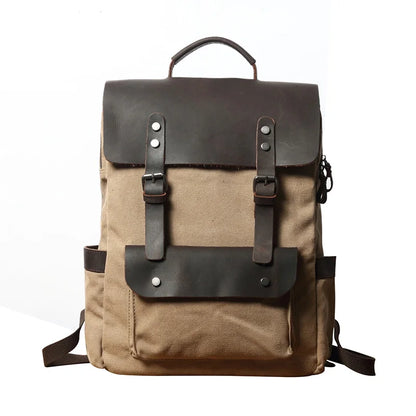 Vintage Canvas Backpack with Leather Trim – College Bookbag